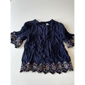 GAP Girls Kids Size S Small‎ Shirt Top Blouse 1/2 Short Sleeve Blue Embroidered